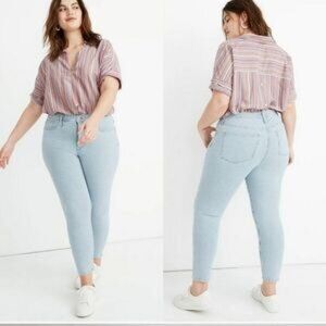 Madewell 10" High-Rise Skinny Crop Jeans in Piper Stripe Size 31 White Blue